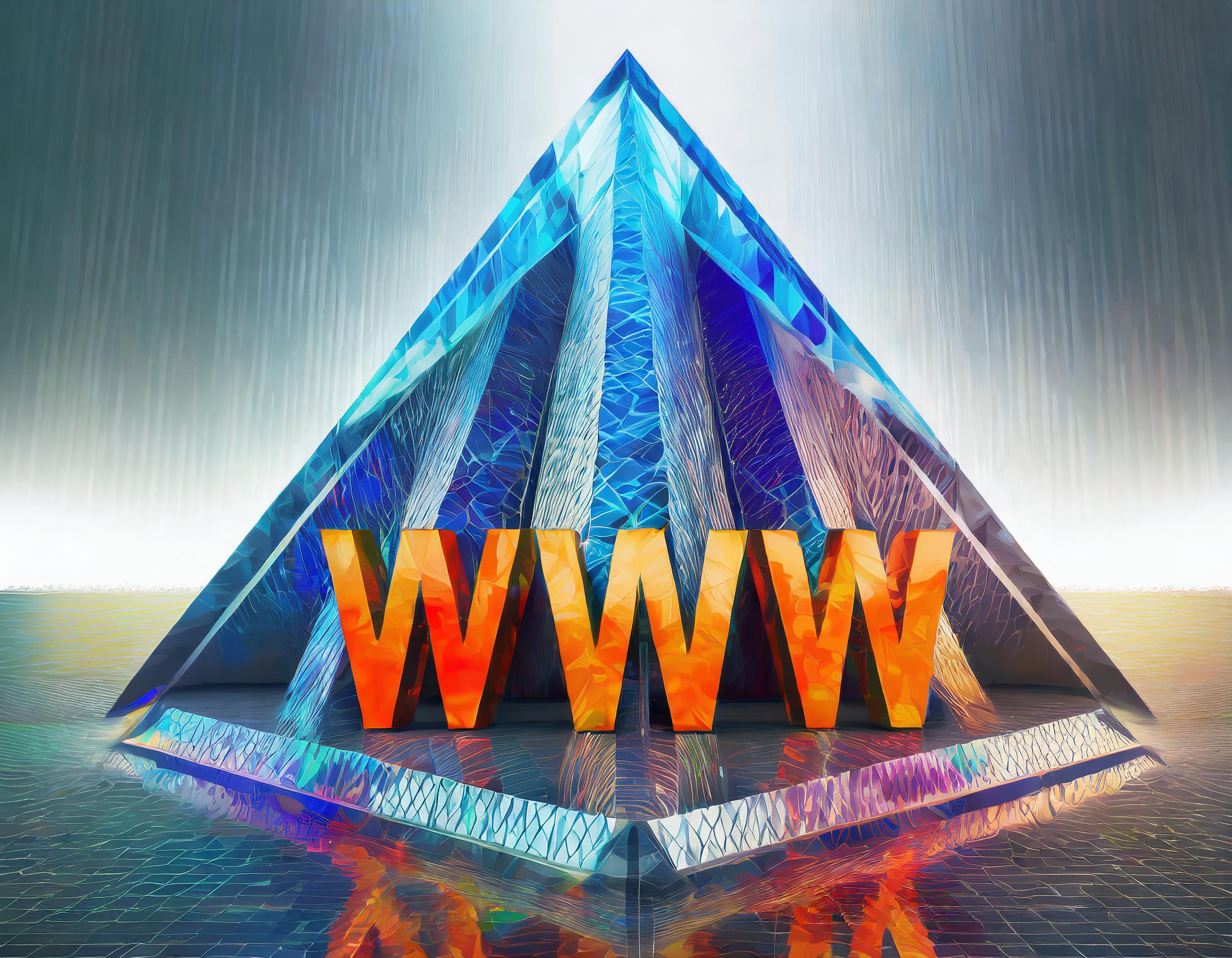 Una piramide azul con las letras www en su intr